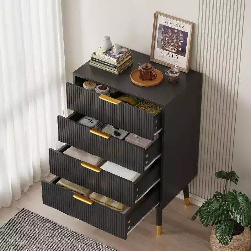 4 Drawer Dresser for Bedroom, Modern Closet Dressers Chest of Drawers, Storage Chest Cabinet Organizer Unit, Small Fluted Nightstand for Bedroom
