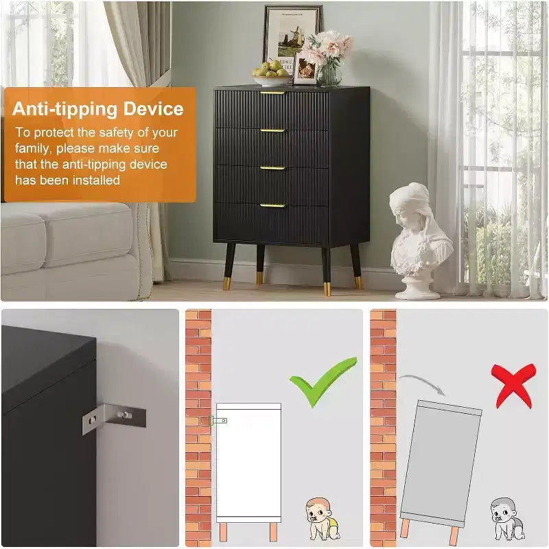 4 Drawer Dresser for Bedroom, Modern Closet Dressers Chest of Drawers, Storage Chest Cabinet Organizer Unit, Small Fluted Nightstand for Bedroom