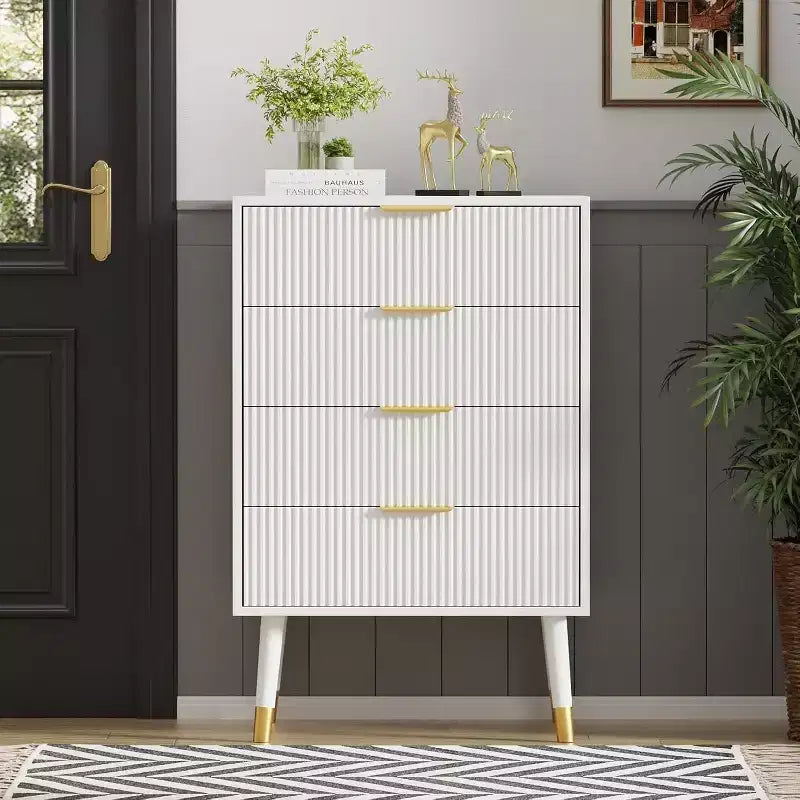 4 Drawer Dresser for Bedroom, Modern Closet Dressers Chest of Drawers, Storage Chest Cabinet Organizer Unit, Small Fluted Nightstand for Bedroom