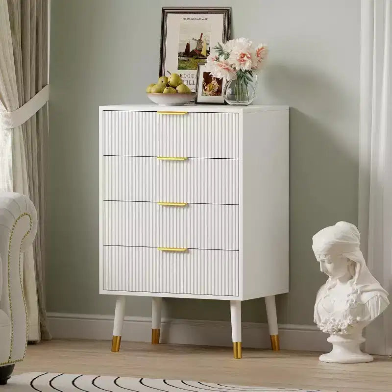4 Drawer Dresser for Bedroom, Modern Closet Dressers Chest of Drawers, Storage Chest Cabinet Organizer Unit, Small Fluted Nightstand for Bedroom