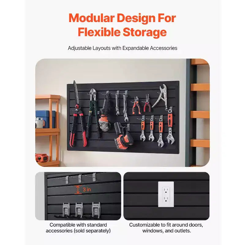 2x4 ft PVC Garage Slat Wall Panel – Black, Modular & Easy-to-Install