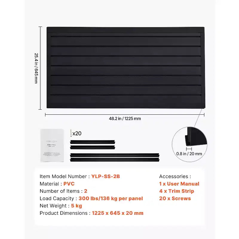 2x4 ft PVC Garage Slat Wall Panel – Black, Modular & Easy-to-Install