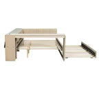 Letto a piattaforma full size con mensole portaoggetti e scrivania, divano letto imbottito con letto estraibile e stazione di ricarica