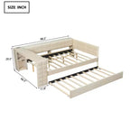 Letto a piattaforma full size con mensole portaoggetti e scrivania, divano letto imbottito con letto estraibile e stazione di ricarica