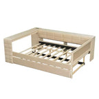 Letto a piattaforma full size con mensole portaoggetti e scrivania, divano letto imbottito con letto estraibile e stazione di ricarica