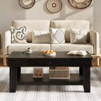 Rectangular Coffee Table with Drawer & Open Shelf, Rustic Finish Center Table with Heavy Duty Storage for Living Room