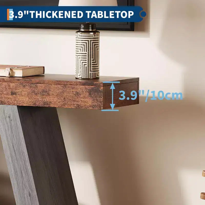 2-Tier Sofa Table with Open Storage Shelves, 55 Inch Farmhouse Narrow Console Table, Industrial Wooden Entryway Table Sofa Table Behind the Couch