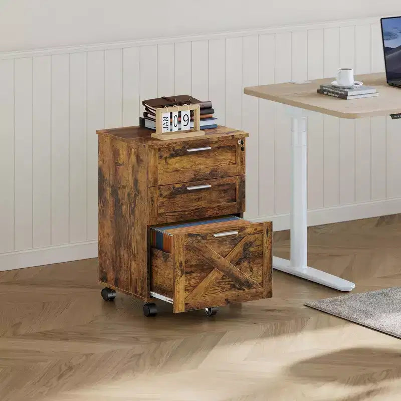 3-Drawer Mobile File Cabinet with Lock – Under Desk Office Storage Organizer