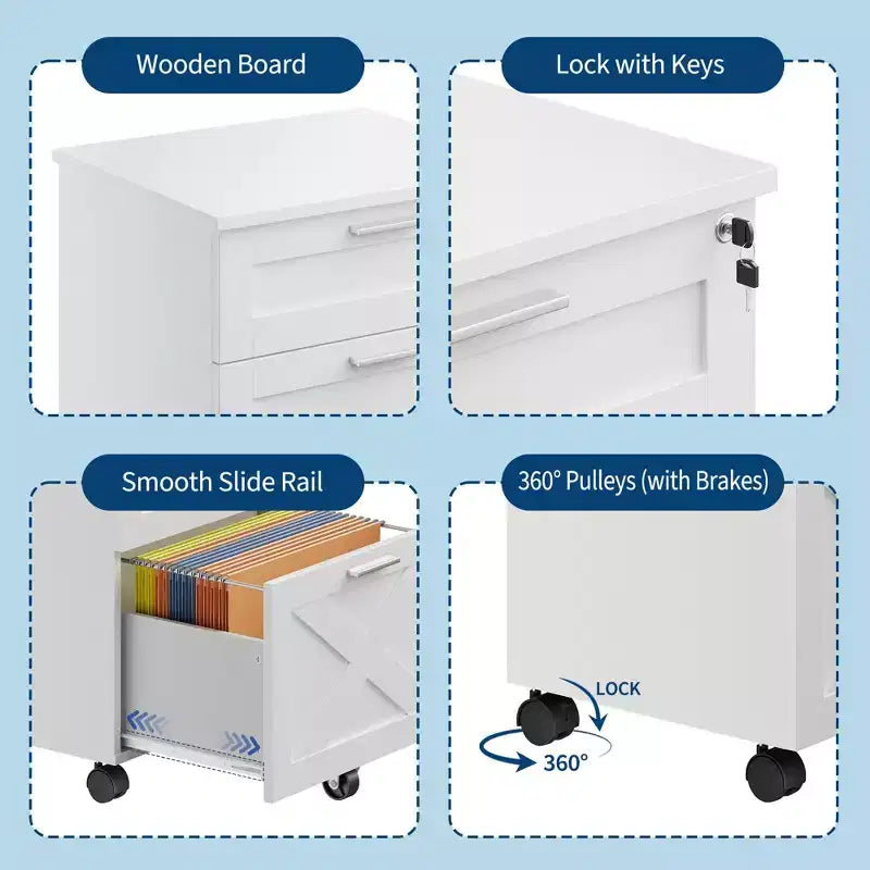 3-Drawer Mobile File Cabinet with Lock – Under Desk Office Storage Organizer