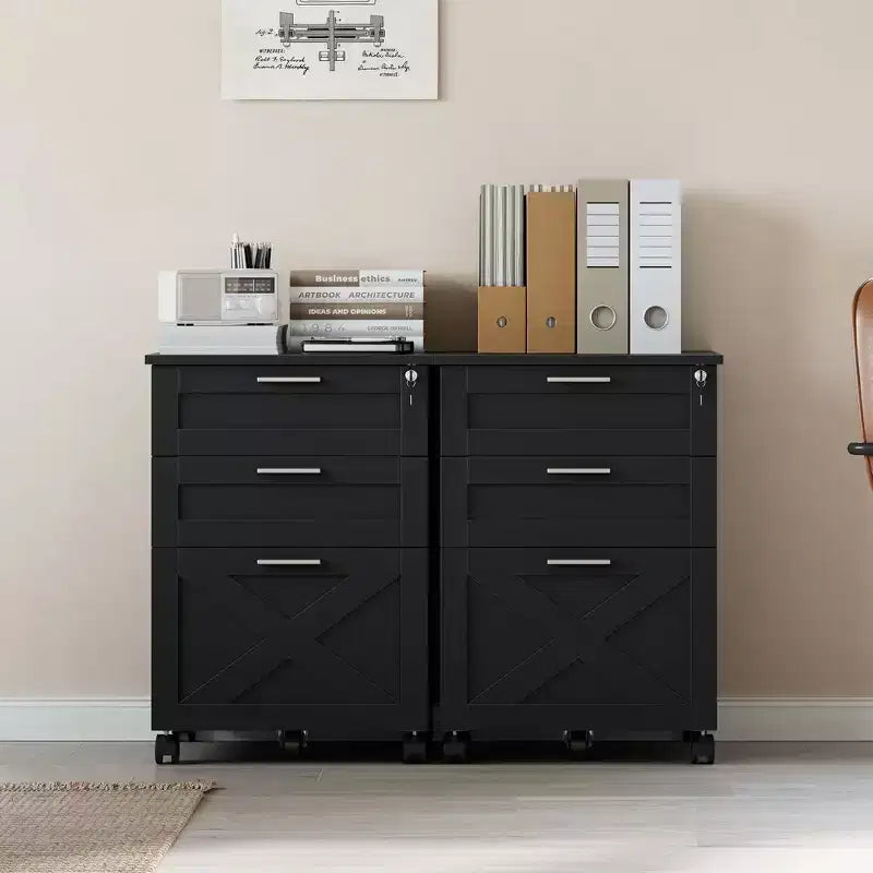 3-Drawer Mobile File Cabinet with Lock – Under Desk Office Storage Organizer