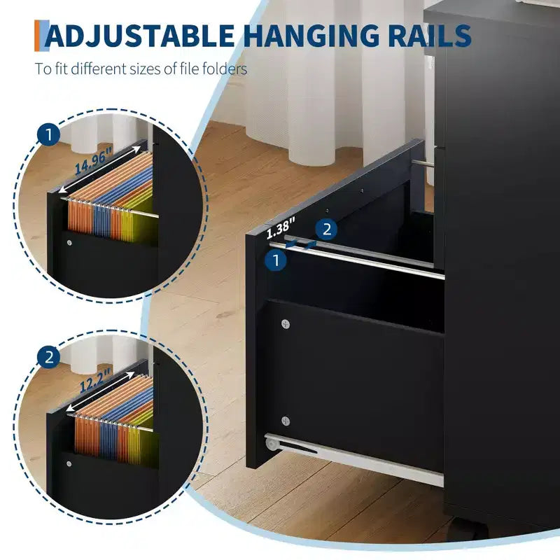 3-Drawer Mobile File Cabinet with Lock – Under Desk Office Storage Organizer