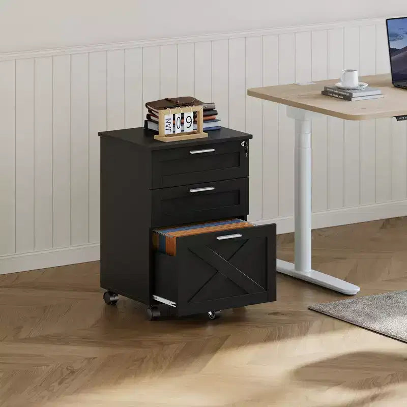 3-Drawer Mobile File Cabinet with Lock – Under Desk Office Storage Organizer