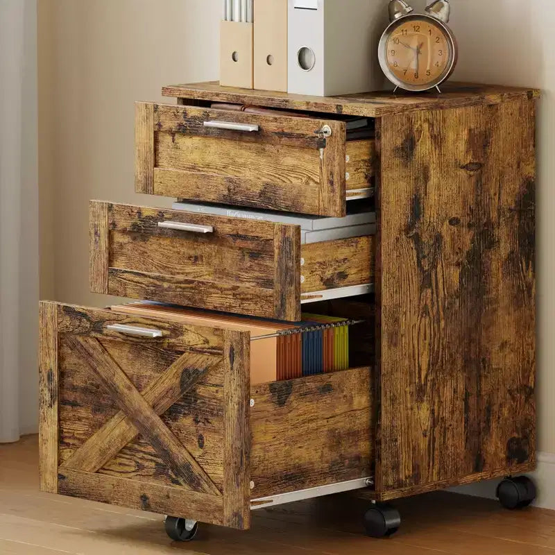 3-Drawer Mobile File Cabinet with Lock – Under Desk Office Storage Organizer