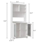 Dispensa alta 71" con 2 ante in vetro e ripiani regolabili, mobile contenitore moderno in stile rustico per cucina, sala da pranzo e soggiorno