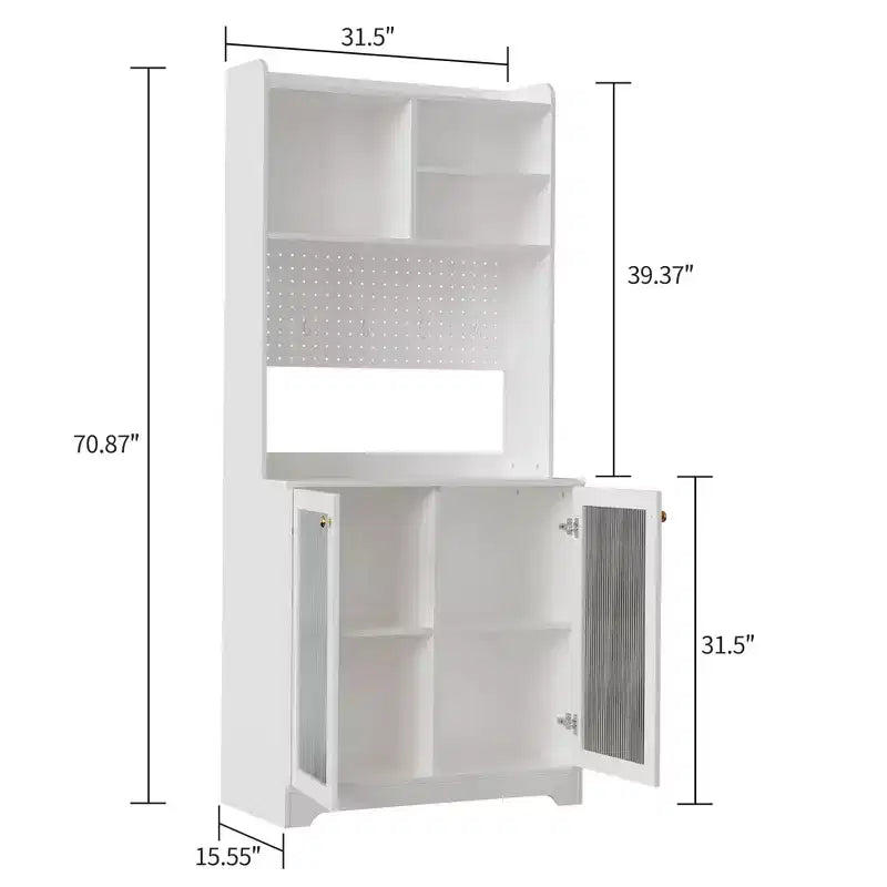 71 Tall Pantry Cabinet with 2 Glass Doors & Adjustable Shelves,Modern Farmhouse Storage for Kitchen, Dining & Living Room
