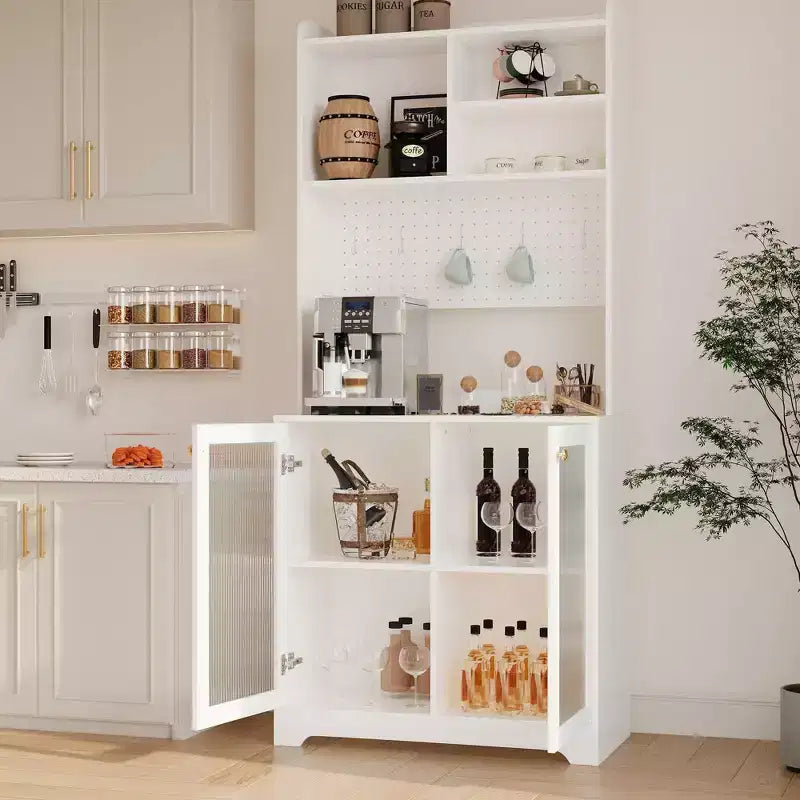 71 Tall Pantry Cabinet with 2 Glass Doors & Adjustable Shelves,Modern Farmhouse Storage for Kitchen, Dining & Living Room