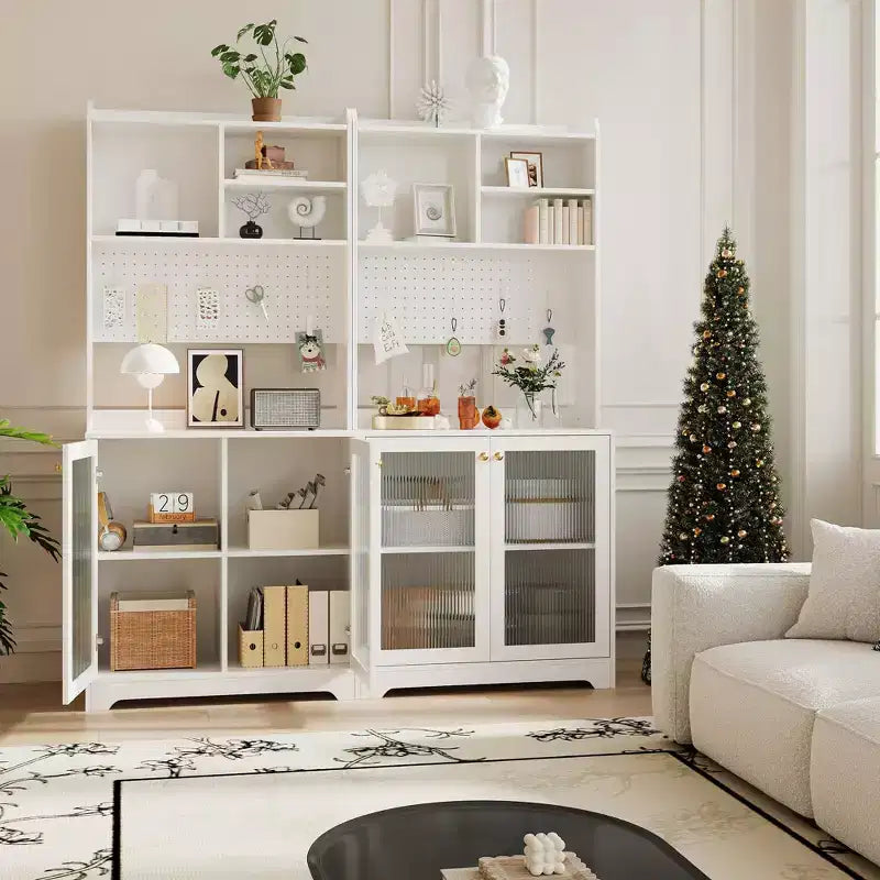 71 Tall Pantry Cabinet with 2 Glass Doors & Adjustable Shelves,Modern Farmhouse Storage for Kitchen, Dining & Living Room