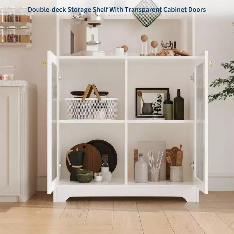 71 Tall Pantry Cabinet with 2 Glass Doors & Adjustable Shelves,Modern Farmhouse Storage for Kitchen, Dining & Living Room