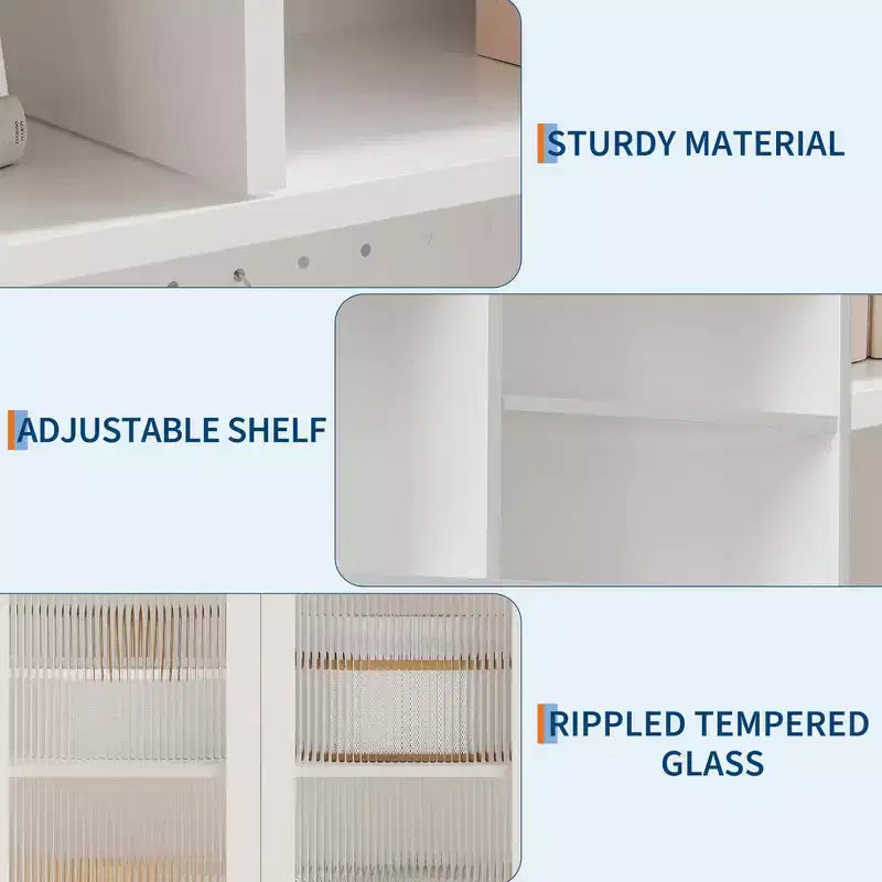 71 Tall Pantry Cabinet with 2 Glass Doors & Adjustable Shelves,Modern Farmhouse Storage for Kitchen, Dining & Living Room