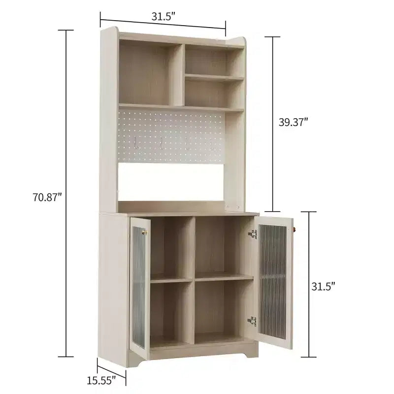 71 Tall Pantry Cabinet with 2 Glass Doors & Adjustable Shelves,Modern Farmhouse Storage for Kitchen, Dining & Living Room