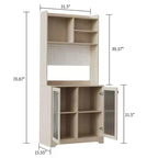 Dispensa alta 71" con 2 ante in vetro e ripiani regolabili, mobile contenitore moderno in stile rustico per cucina, sala da pranzo e soggiorno