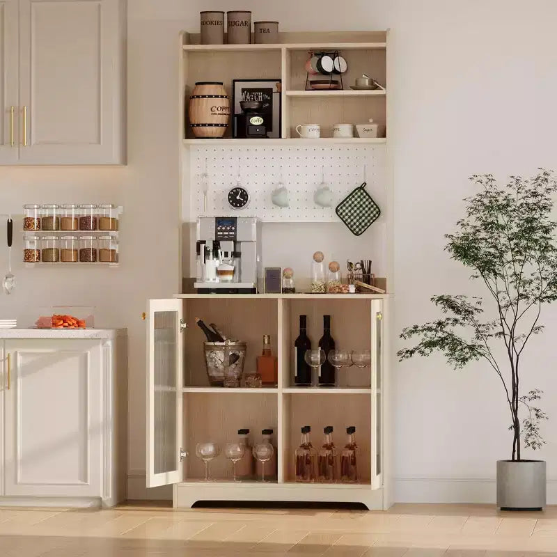 71 Tall Pantry Cabinet with 2 Glass Doors & Adjustable Shelves,Modern Farmhouse Storage for Kitchen, Dining & Living Room