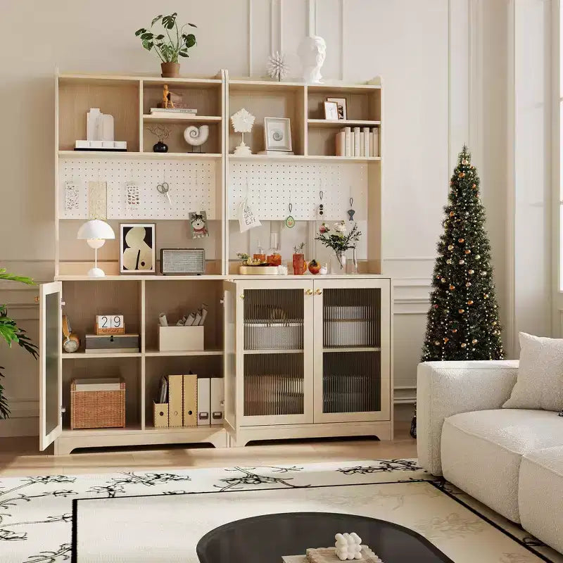 71 Tall Pantry Cabinet with 2 Glass Doors & Adjustable Shelves,Modern Farmhouse Storage for Kitchen, Dining & Living Room