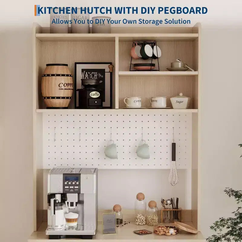 71 Tall Pantry Cabinet with 2 Glass Doors & Adjustable Shelves,Modern Farmhouse Storage for Kitchen, Dining & Living Room