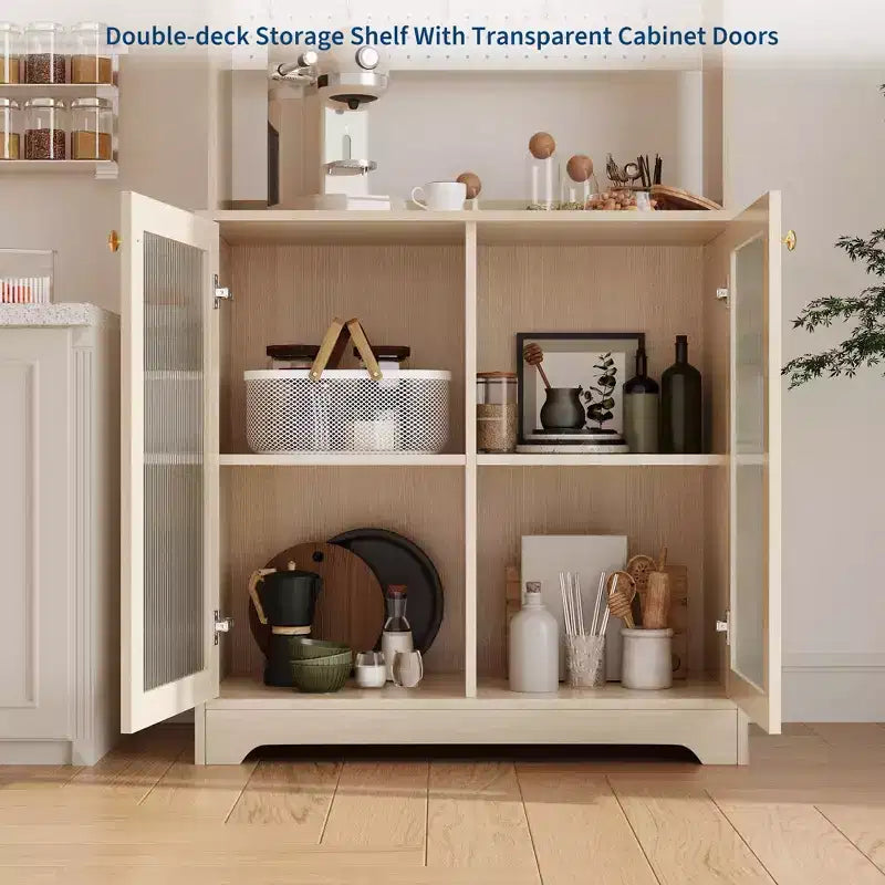 71 Tall Pantry Cabinet with 2 Glass Doors & Adjustable Shelves,Modern Farmhouse Storage for Kitchen, Dining & Living Room