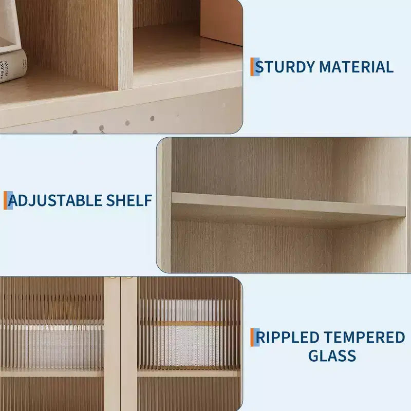 71 Tall Pantry Cabinet with 2 Glass Doors & Adjustable Shelves,Modern Farmhouse Storage for Kitchen, Dining & Living Room