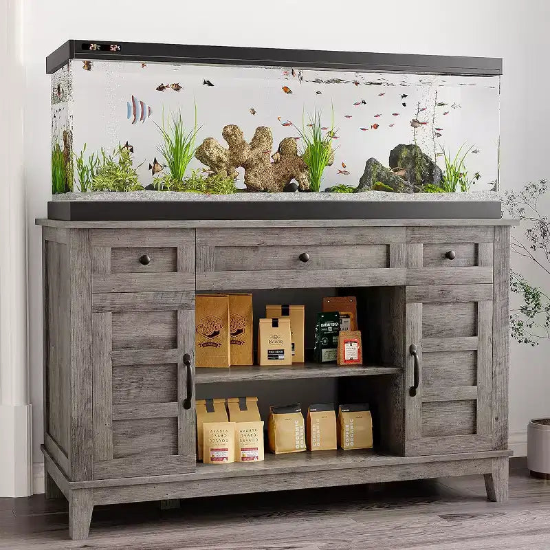Farmhouse 55-75 Gallon Aquarium Stand with Power Outlet & Drawers, 1400LBS Heavy Duty Fish Tank Cabinet for Fish/Turtle/Reptile Terrarium