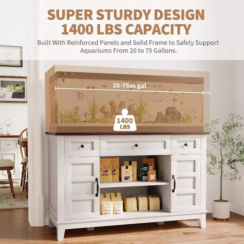 Farmhouse 55-75 Gallon Aquarium Stand with Power Outlet & Drawers, 1400LBS Heavy Duty Fish Tank Cabinet for Fish/Turtle/Reptile Terrarium