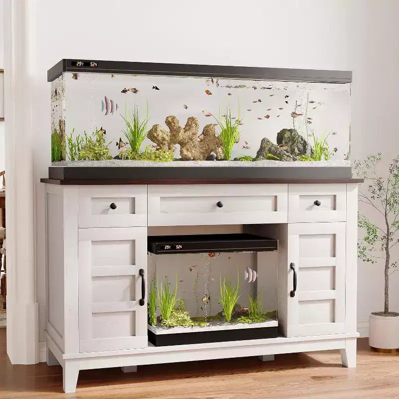 Farmhouse 55-75 Gallon Aquarium Stand with Power Outlet & Drawers, 1400LBS Heavy Duty Fish Tank Cabinet for Fish/Turtle/Reptile Terrarium