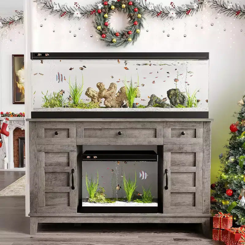 Farmhouse 55-75 Gallon Aquarium Stand with Power Outlet & Drawers, 1400LBS Heavy Duty Fish Tank Cabinet for Fish/Turtle/Reptile Terrarium