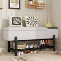 Modern Upholstered Storage Bench with Hidden Storage & Wooden Shoe Rack