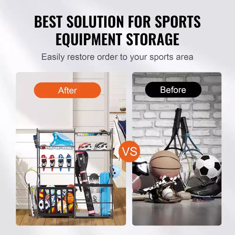 Golf Storage Garage Organizer for 2 Golf Bags with Baskets Hooks and Sports Equipment Shelves