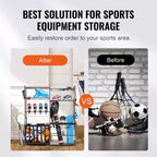 Organizzatore da Garage per Attrezzatura da Golf, Porta 2 Sacche da Golf con Cesti, Ganci e Ripiani per Attrezzature Sportive