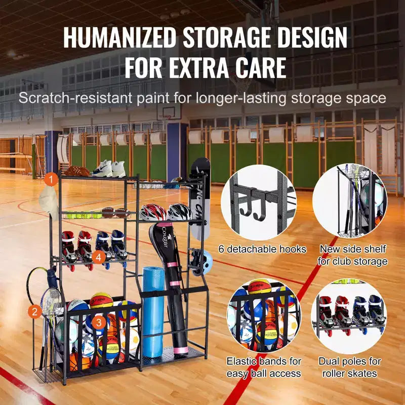 Golf Storage Garage Organizer for 2 Golf Bags with Baskets Hooks and Sports Equipment Shelves