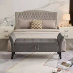 MAYEERTY Velvet Storage Bench, Tufted Uphollstered Bench with Solid Wooden Legs, Multi-Purpose Ottoman for Bedroom Living Room Hallway Gray