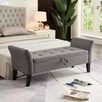 Panca contenitore in velluto trapuntato con gambe in legno massello – Grigio, pouf multiuso