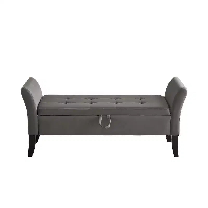 Velvet Tufted Storage Bench with Solid Wood Legs – Gray, Multi-Purpose Ottoman