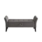 Panca contenitore in velluto trapuntato con gambe in legno massello – Grigio, pouf multiuso