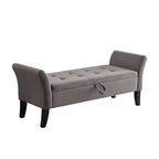 Panca contenitore in velluto trapuntato con gambe in legno massello – Grigio, pouf multiuso