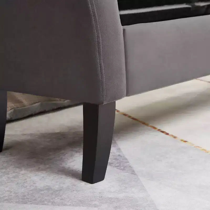 Velvet Tufted Storage Bench with Solid Wood Legs – Gray, Multi-Purpose Ottoman