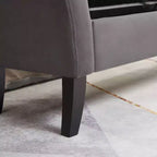 Panca contenitore in velluto trapuntato con gambe in legno massello – Grigio, pouf multiuso