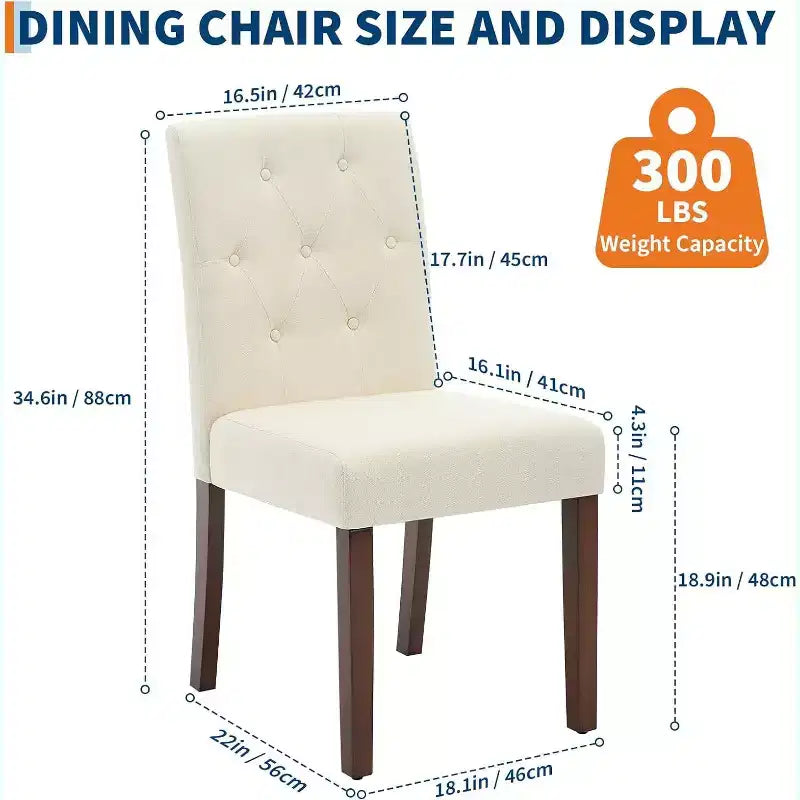 Dining Chairs Set of 4, Button Tufted Parsons Chairs with Wood Legs and Padded Seat, Modern Fabric Side Chairs for Dining Room Kitchen, White