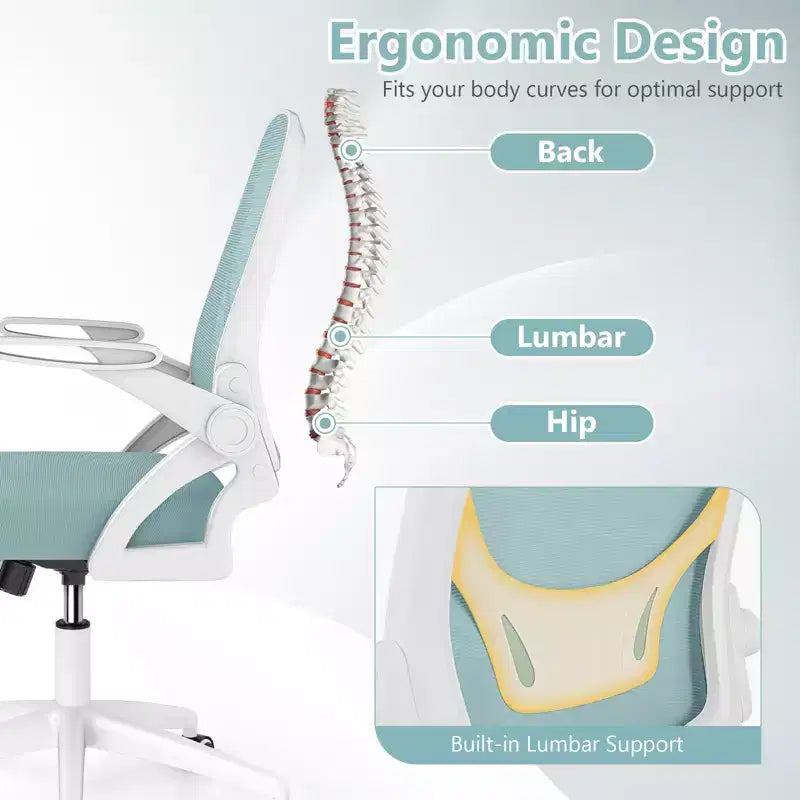Ergonomic Mesh Office Chair with Lumbar Support & Flip-Up Arms – Multiple Colors