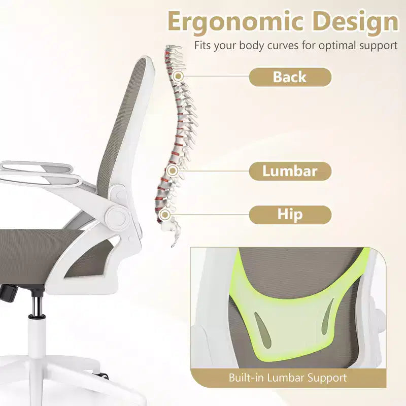 Ergonomic Mesh Office Chair with Lumbar Support & Flip-Up Arms – Multiple Colors