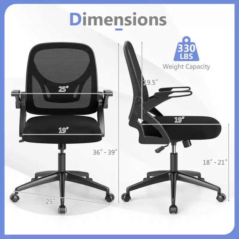 Ergonomic Mesh Office Chair with Lumbar Support & Flip-Up Arms – Multiple Colors