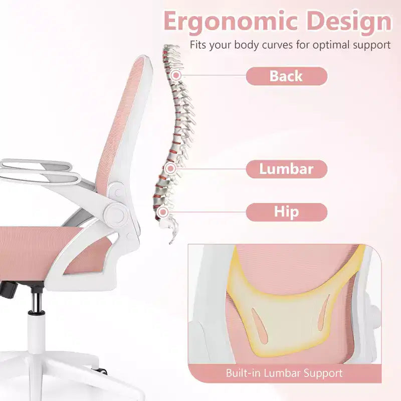 Ergonomic Mesh Office Chair with Lumbar Support & Flip-Up Arms – Multiple Colors